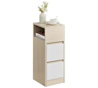 VASAGLE Kailyn Collection - Table de Chevet Étroite, Table d’Appoint, 2 Tiroirs et Compartiment Ouvert, Montage à Gauche ou à Droite, Chambre, Salon, Beige Naturel et Blanc Nuage LET656N01