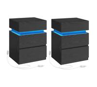 VASAGLE Kailyn Collection - Table de Chevet, Lot de 2, avec Bande LED Multicolore Réglable, 3 Tiroirs, Table d’Appoint de Style Moderne, 35 x 40 x 55 cm, Noir Boisé LET0830B01