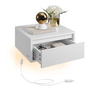 VASAGLE Kailyn Collection - Table de Chevet Suspendue, Table de Nuit, Lumière 3 Couleurs, Étagère Murale Tiroir, 35 x 40 x 18 cm, Moderne, pour Chambre, Salon, Blanc Nuage LET654W01