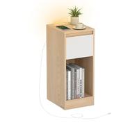 VASAGLE Kailyn Collection - Table de Chevet, Table d’Appoint, avec Éclairage LED, 1 Port USB-A, 1 Port USB-C, Tiroir et Compartiment Ouvert, Chambre, Salon, Jaune Amande et Blanc Nuage LET610Y01