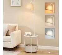 VASAGLE Lampadaire avec Table d’appoint, 3-en-1, Panier en Tissu | Lampe sur Pied, Ampoule LED Réglable Incluse, Abat-Jour Orientable, pour Salon, Blanc Mat, Collection LILEA LFL004WC04