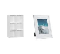 VASAGLE LBC203D Meuble de Rangement, Bibliothèque, Étagère de 6 casiers+ SONGMICS Cadre Photo, pour Image de 21 x 29,7 cm (sans Passe-Partout), Blanc RPF011W01