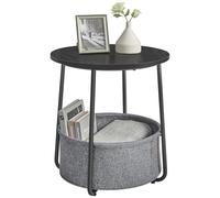 VASAGLE LILEA Collection - Petite Table Basse Ronde, Table d’Appoint avec Panier en Tissu, Rangement, pour Salon, Chambre, Style Moderne, Noir Boisé et Gris Ardoise LET223B01