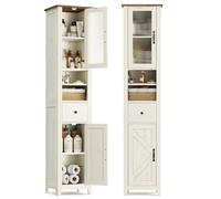 VASAGLE LIRY Collection - Armoire Salle de Bain Style Campagne, Meuble de Rangement Mince, Compartiments Ouverts, 1 Tiroir, avec Portes, Blanc Rustique et Marron Miel, 31,5 x 33 x 171 cm BBK660W101