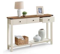 VASAGLE LIRY Collection - Table Console, Table d'Entrée avec 3 Tiroirs et Étagère de Rangement, pour Entrée, Salon, Style Campagnard, Marron Miel et Blanc Rustique LNT142WJ01