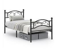 VASAGLE Lit 1 Personne en Métal, Cadre pour Matelas 90 x 190 cm, pour Adulte, Adolescent, Invité, Montage Facile, Noir RMB071B01