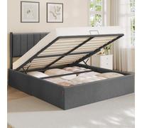 VASAGLE Lit Coffre 160 x 200 cm, Sommier Relevable, avec Rangement | Cadre de Lit 2 Personnes, Système Hydraulique, Moderne et Minimaliste, Gris ardoise, Collection KACY RMB615G02