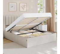 VASAGLE Lit Coffre 160 x 200 cm, Sommier Relevable, avec Rangement | Cadre de Lit 2 Personnes, Système Hydraulique, Moderne et Minimaliste, Beige cappuccino, Collection KACY RMB615LH01