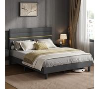 VASAGLE Lit Double, Tête de Lit Rembourrée Ajustable, 160 x 200 cm | Cadre de Lit Moderne, Métal, Bois Massif, Gris ardoise, Collection KACY RMB505G01