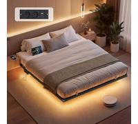 VASAGLE Lit Flottant 160 x 200 cm, avec Lumières LED, Station de Charge | Lit Flottant, 2 Prises CA, 1 Port Type-C, 1 Port USB-A, 1 Port USB-A à l’Arrière, Supporte Jusqu'à 500 kg RMB175B101V1