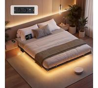 VASAGLE Lit Flottant 180 x 200 cm, avec Lumières LED, Station de Charge | Lit Flottant, 2 Prises CA, 1 Port Type-C, 1 Port USB-A, 1 Port USB-A à l’Arrière, Supporte Jusqu'à 500 kg RMB178B101