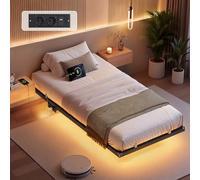 VASAGLE Lit Flottant 90 x 190 cm, avec Lumières LED, Station de Charge | Lit Flottant, 2 Prises CA, 1 Port Type-C, 1 Port USB-A, Supporte Jusqu'à 250 kg RMB171B101
