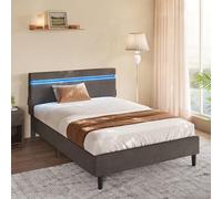 VASAGLE Lit Simple en Métal, 140 x 190 cm, Cadre de Lit, Tête de Lit Rembourré, Éclairage LED, Prise Port USB et Type-C, Style Moderne, pour Chambre d’Amis, Adolescent, Gris Foncé RMB802G71