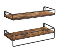 VASAGLE Lot de 2 Étagères Murales, Tablettes Suspendues avec Tringle, Rangements Flottants, Cuisine, Chambre, Salon, Marron Rustique et Noir LWS441B01