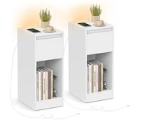 VASAGLE Lot de 2, Table de Chevet Étroite, avec Éclairage LED | Table de Nuit, 1 Port USB-A, 1 Port USB-C, Tiroirs et Compartiments Ouverts, Blanc Nuage, Collection KAILYN LET710W01