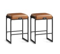 VASAGLE Lot de 2 Tabourets de Bar, Hauteur d'Assise 66 cm, en Similicuir | Tabourets de Comptoir avec Coutures, Cuisine, Bar à la Maison, Salle à Manger, Brun Caramel, Collection EKHO LBC086K01V1
