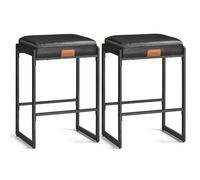 VASAGLE Lot de 2 Tabourets de Bar, Hauteur d'Assise 66 cm, en Similicuir | Tabourets de Comptoir avec Coutures, Cuisine, Bar à la Maison, Salle à Manger, Noir, Collection EKHO LBC086B01