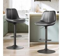 VASAGLE Lot de 4 Tabourets de Bar, Pivotants, Réglables en Hauteur, Dossier Ergonomique, PU, Base Métallique, Modernes, pour Îlot de Cuisine, Bar, Noir d'encre LJB268B01