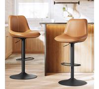 VASAGLE Lot de 2 Tabourets de Bar, Pivotants, Réglables en Hauteur, Dossier Ergonomique, PU, Base Métallique, Modernes, pour Îlot de Cuisine, Bar, Marron Caramel LJB168K01