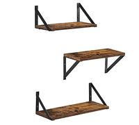 VASAGLE Lot de 3 étagères murales flottantes pour Bijoux, Cadres Photo, Bouteilles d'épices, Articles de Toilette, dans Le Salon, la Chambre, la Cuisine, la Salle de Bain, Marron Rustique et Noir