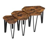 VASAGLE Lot de 3 Tables basses gigognes, Bouts de canapé, Structure en Acier, Style Industriel, Marron et Noir - LNT14BX