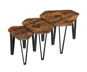 VASAGLE Lot de 3 Tables basses gigognes, Bouts de canapé, Structure en Acier, Style Industriel, Marron et Noir - LNT14BX