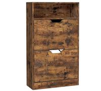 VASAGLE Meuble à Chaussures 2 Portes, 8 à 12 Paires, pour Entrée | Compartiment Ouvert, Séparateur Réglable, Marron Rustique, Collection CUSTOS LBC040X01