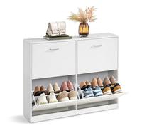 VASAGLE Meuble à Chaussures à 4 Abattants, Placard de Rangement | 4 Compartiments, 16 à 28 Paires, pour Entrée, Salon, Chambre, Blanc neige, Collection CUSTOS LBC035W01
