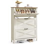 VASAGLE Meuble à Chaussures avec 3 Abattants, Capacité 21-24 Paires | Armoire à Chaussures Étroite, Autoportante, Style Campagne, Blanc Rustique et Marron Miel, Collection LIRY HSC301W02