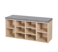 VASAGLE Meuble à Chaussures de 10 Compartiments - Banc à Chaussures avec Coussin - 104 x 30 x 48 cm - Couleur Chêne - LHS10NL