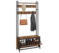 VASAGLE Meuble d’Entrée avec Banc, 9 Crochets et Étagère, Porte-Manteaux, Vestiaire, pour Couloir, Chambre, Style Industriel, Marron Rustique et Noir HSR405B01