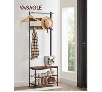 VASAGLE Meuble d’EntrÉe, Porte-manteaux, avec Banc et ÉtagÈre À Chaussures, 9 Crochets Amovibles, Tringle, 32,2 x 64 x 180 cm, pour EntrÉe, Chambre, Style Industriel, Marron Rustique et Noir HSR411B01