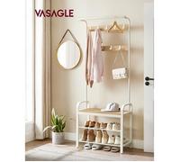 VASAGLE Meuble d’entrée avec Étagère à Chaussures à 3 Niveaux, Vestiaire, Porte-Manteau Industriel, 72 x 33,7 x 183 cm, Blanc HSR40W