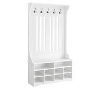 VASAGLE Meuble d’Entrée, Porte-Manteau avec Banc à Chaussures, Vestiaire, Rangement pour Chaussures, 5 Crochets Triples, Gain de Place, pour Entrée, Couloir, Étagères Réglables, Blanc Nuage HSR404T10