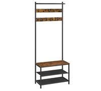 VASAGLE Meuble d’EntrÉe, Porte-manteaux, avec Banc et ÉtagÈre À Chaussures, 9 Crochets Amovibles, Tringle, 32,2 x 64 x 180 cm, pour EntrÉe, Chambre, Style Industriel, Marron Rustique et Noir HSR411B01