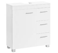 VASAGLE Meuble de lavabo, Meuble de Salle de Bain, 3 Grands tiroirs, 30 x 60 x 64 cm, Meuble de Salle de Bain, 2 Compartiments derrière la Porte, Meuble Bas de Salle de Bain avec Pieds, Blanc Nuage