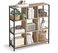 VASAGLE Meuble de Rangement 3 Niveaux, Étagère Rangement, Bibliothèque Style Industriel, 9 Cubes, pour Salon, Bureau, Entrée, Cuisine, 30 x 100 x 103,1 cm, Marron Camel et Noir d'encre LLS112B50
