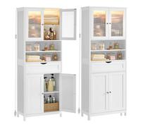 VASAGLE Meuble de Rangement avec Éclairage, Armoire de Salle de Bain, avec Étagères Réglables, Tiroir, Compartiments Ouverts, pour Salle de Bain, Salon, Salle à Manger, Blanc Nuage BBC767W03