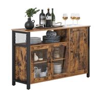 VASAGLE Meuble de Rangement, Buffet, Armoire de Cuisine, Placard, avec 3 Portes, pour Salon, Cuisine, Salle à Manger, 33 x 110 x 75 cm, Style Rustique, Marron Rustique et Noir LSC096B01