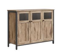 VASAGLE Meuble de Rangement, Buffet, avec Placard 3 Portes, pour Salle à Manger, Salon, Cuisine, Entrée, Cadre en Acier, Style Industriel, Marron Camel et Noir d'encre LSC099K02