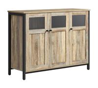 VASAGLE Meuble de Rangement, Buffet, avec Placard 3 Portes, pour Salle à Manger, Salon, Cuisine, Entrée, Cadre en Acier, Style Industriel, Marron Turquoise et Noir d'encre LSC099B60