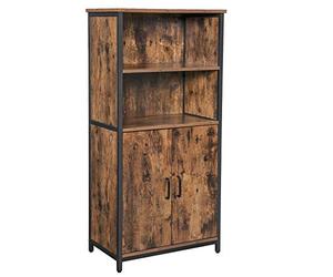 VASAGLE Meuble de Rangement, Buffet, Bibliothèque, 2 Compartiment Ouverts, Étagères Réglables, Cadre en Acier, pour Salon, Cuisine, Bureau, Marron Rustique et Noir LSC66BX