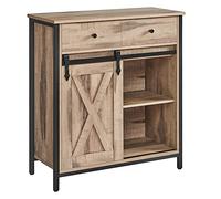 VASAGLE Meuble de Rangement, Buffet Cuisine, Commode, avec Porte Coulissante, Tiroirs, 30 x 70 x 80 cm, Étagères Réglables, pour Salon, Marron Camel et Noir d'encre LSC100B50