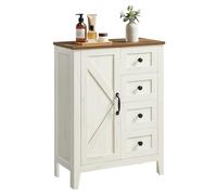VASAGLE Meuble de Rangement, Buffet Haut, 1 Porte et 3 Tiroirs | Étagères Réglables, Style Ferme, pour Cuisine, Salle de Bain, Blanc rustique et Marron miel, Collection LIRY BBK753W01