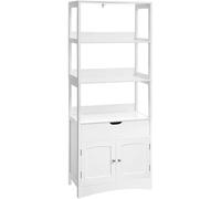 VASAGLE Meuble de Rangement de Salle de Bain, Armoire Haute, Bibliothèque | 3 Compartiments Ouverts, 1 Tiroir et 1 Placard, 60 x 32,5 x 154 cm, Blanc Nuage, Collection SOFIE BBC67WT
