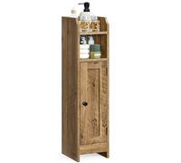 VASAGLE Meuble de Salle de Bain, Armoire d’Angle, 18,2 x 19,2 x 80,5 cm | Meuble Étroit pour Papier Toilette, Avec Porte, Étagères Réglables, Marron Miel, Collection SIREN BBK310K01