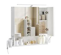 VASAGLE Meuble de Salle de Bain avec éclairage LED, 70 x 16,3 x 70 cm | pour Lavabo, Multiprise, Panier Suspendu, Support pour Sèche-cheveux, Blanc nuage, Collection DACEY BBK124W14