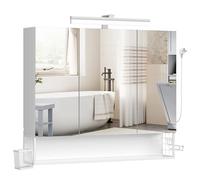 VASAGLE Meuble de Salle de Bain avec éclairage LED, 90 x 16,5 x 75 cm | pour Lavabo, Multiprise, Panier Suspendu, Support pour Sèche-cheveux, Blanc et Argent, Collection DACEY BBK136W01