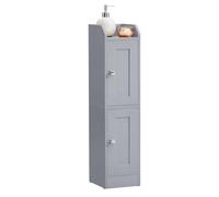 VASAGLE Meuble de Salle de Bain Fin, Colonne de Rangement, Buffet | Pour Papier Toilette, Étagères Réglables, Portes Réversibles, Gris tourterelle, Collection SIREN BBK312GD02