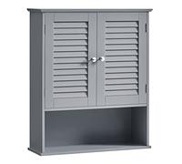 VASAGLE Meuble Mural, Meuble de Rangement Suspendu, 60 x 20 x 70 cm | Armoire à Pharmacie, avec Étagère Réglable, Double Porte et Étagère Ouverte, Gris et Blanc, Collection Saggio BBC027P36